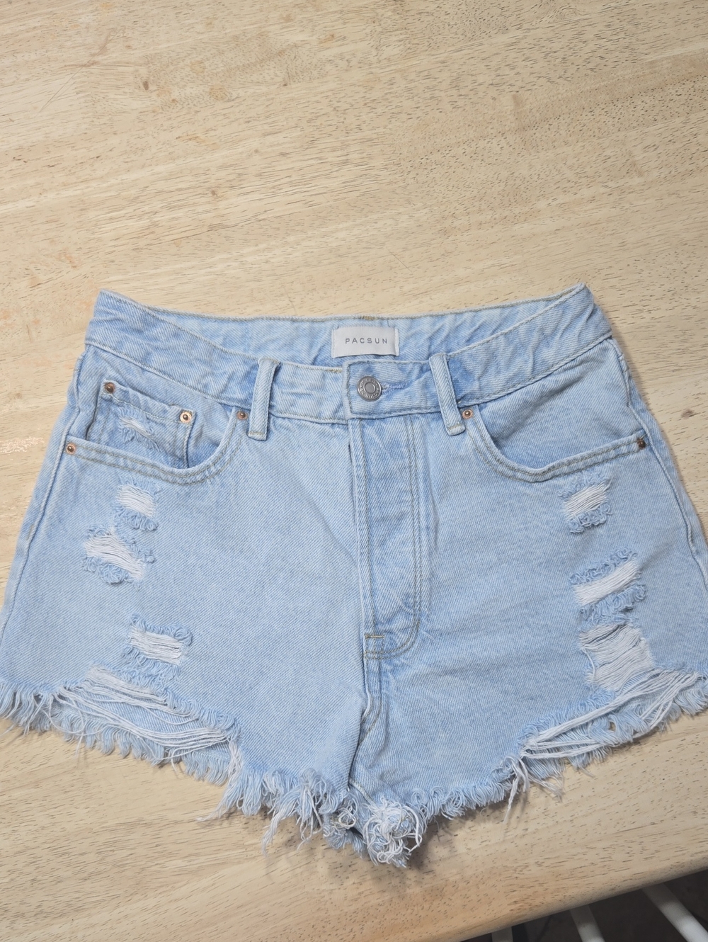 PacSun Light Wash Frayed High-Rise Denim Shorts